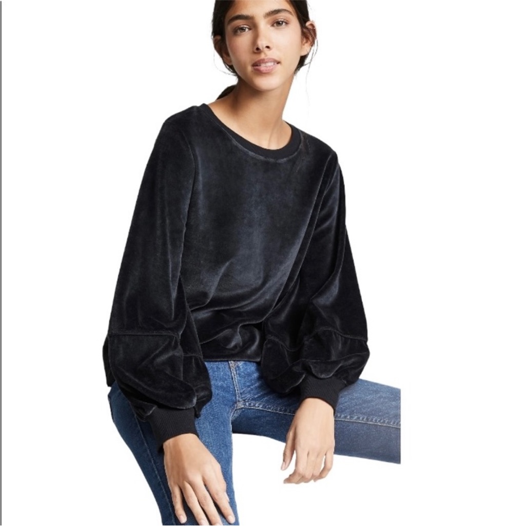 Nation Ltd Black Kiera Velvet Lantern Sleeve Slouchy Top Size S